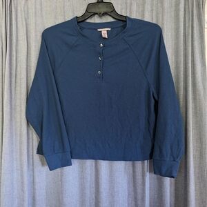 Victoria's Secret Top Women's M Henley Thermal Blue Waffle Knit Bella Swan Y2K
